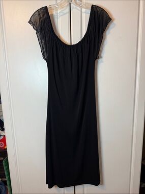 My Michelle Little Black Dress Midi Length with Sheer Cap Sleeves